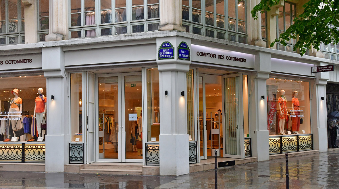 Shops on the corner of the Le Marais district