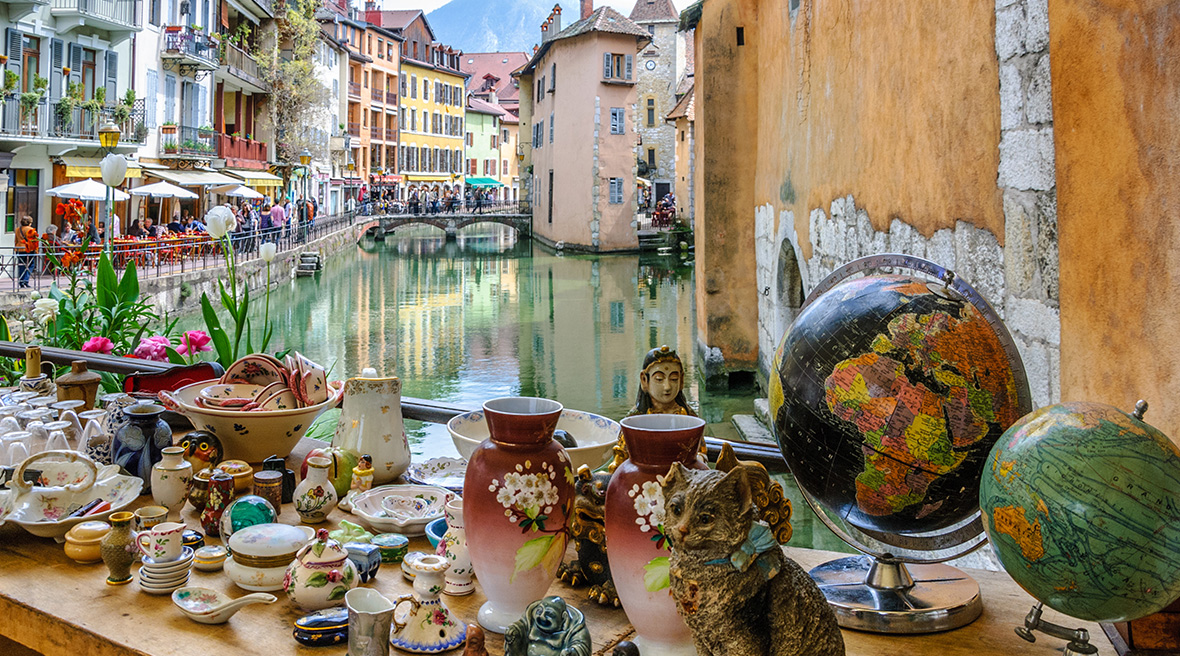 The antique market in Annecy’s Vieille Ville (Old Town).