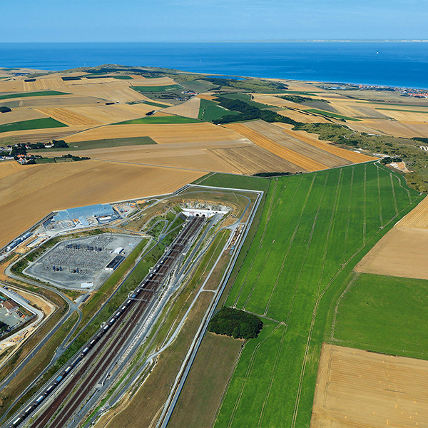 A view of Eurotunnel Le Shuttle Terminal from the air